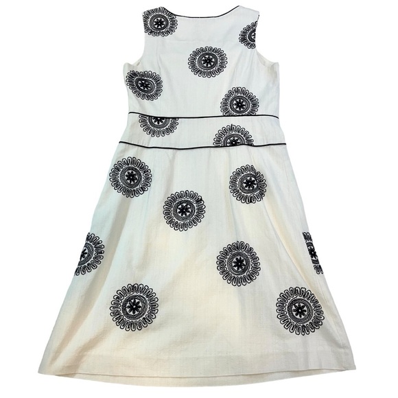 BODEN Black White Sheath Dress Sleeveless Sz US 6R Embroidered Designs Cotton - Picture 4 of 11